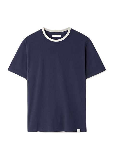 T-shirt uomo blu navy con bordo beige Paolo Pecora - maglia casual elegante PAOLO PECORA | T-shirt | F032 41696685